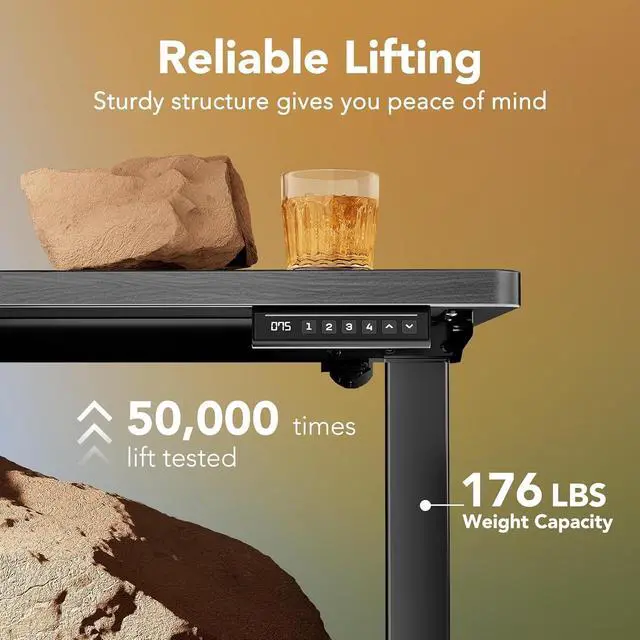 Alt view image 4 of 7 - Electric Standing Desk, 71" x 30" Height Adjustable Desk, 4 Memory Height Settings, Sit to Stand Up Desk for Home Office, with Headphone Hook, Cable Manager, Walnut