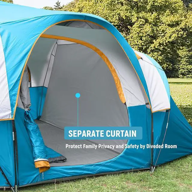 Alt view image 3 of 6 - 10 Person Camping Tent - Portable Easy Set Up Family Tent for Camp, Windproof Fabric Dome Tent Outdoor for Hiking, Backpacking, Traveling-14'x11'x74in(H)