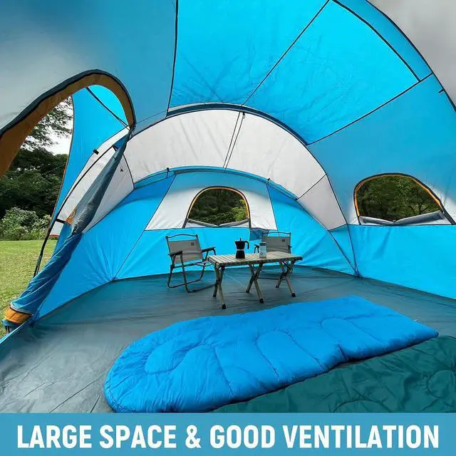 Alt view image 5 of 6 - 10 Person Camping Tent - Portable Easy Set Up Family Tent for Camp, Windproof Fabric Dome Tent Outdoor for Hiking, Backpacking, Traveling-14'x11'x74in(H)