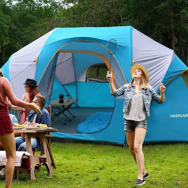 Alt view image 6 of 6 - 10 Person Camping Tent - Portable Easy Set Up Family Tent for Camp, Windproof Fabric Dome Tent Outdoor for Hiking, Backpacking, Traveling-14'x11'x74in(H)