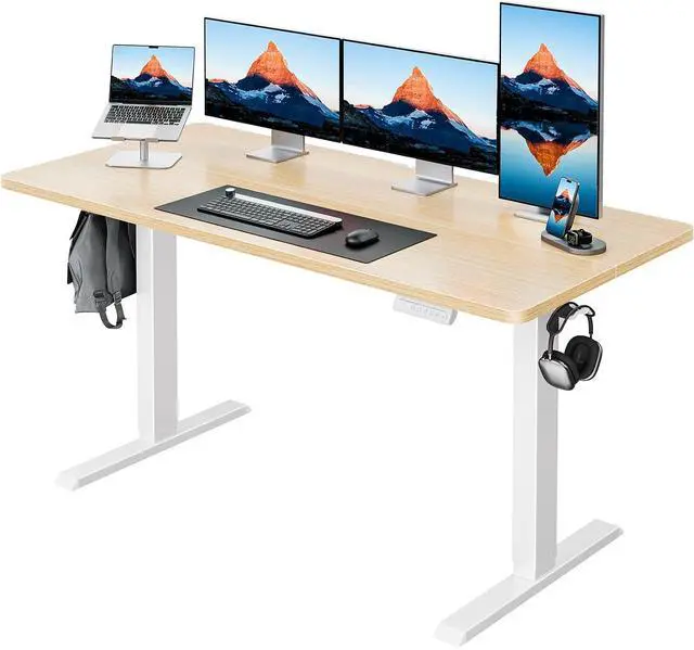 Main image of Electric Standing Desk,53" x 28" Height Adjustable Desk, 4 Memory Height Settings, Sit to Stand Up Desk for Home Office, with Headphone Hook, Cable Manager, Natural