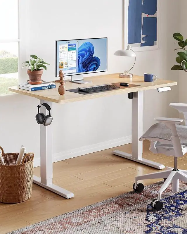 Alt view image 2 of 5 - Electric Standing Desk,53" x 28" Height Adjustable Desk, 4 Memory Height Settings, Sit to Stand Up Desk for Home Office, with Headphone Hook, Cable Manager, Natural