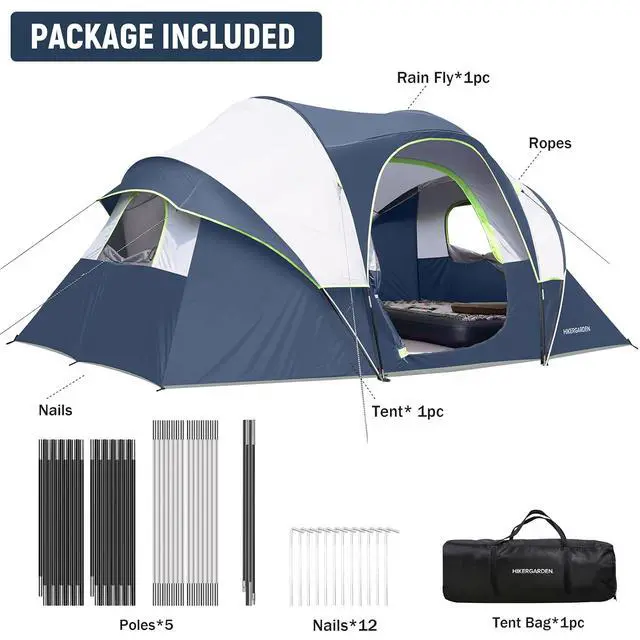 Alt view image 6 of 7 - 10 Person Camping Tent - Portable Easy Set Up Family Tent for Camp, Windproof Fabric Dome Tent Outdoor for Hiking, Backpacking, Traveling-14'x11'x74in(H)