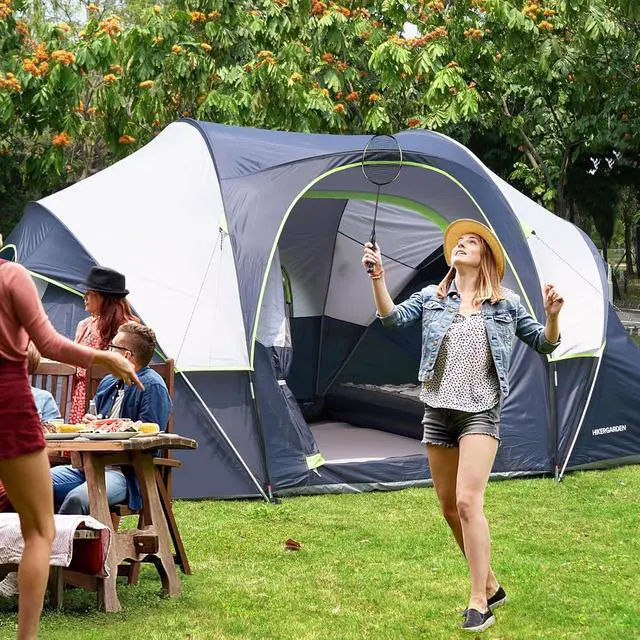 Alt view image 7 of 7 - 10 Person Camping Tent - Portable Easy Set Up Family Tent for Camp, Windproof Fabric Dome Tent Outdoor for Hiking, Backpacking, Traveling-14'x11'x74in(H)