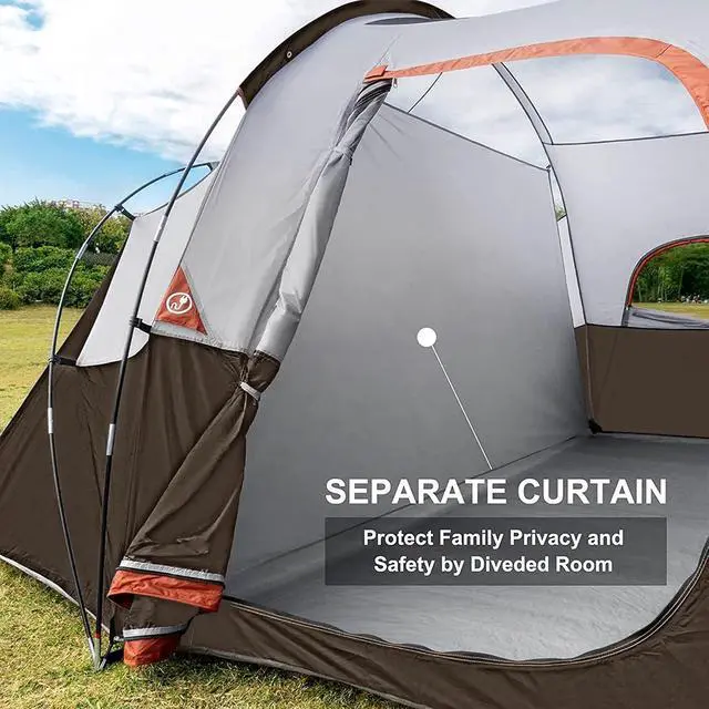 Alt view image 3 of 6 - 10 Person Camping Tent - Portable Easy Set Up Family Tent for Camp, Windproof Fabric Dome Tent Outdoor for Hiking, Backpacking, Traveling-14'x11'x74in(H)
