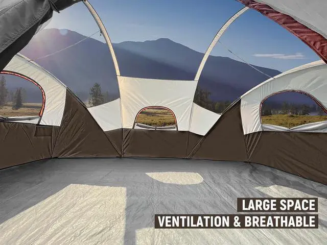 Alt view image 5 of 6 - 10 Person Camping Tent - Portable Easy Set Up Family Tent for Camp, Windproof Fabric Dome Tent Outdoor for Hiking, Backpacking, Traveling-14'x11'x74in(H)