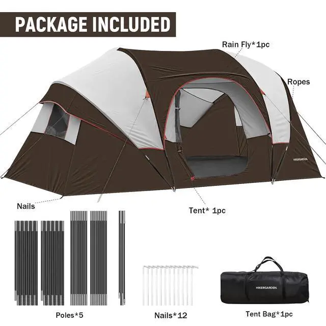 Alt view image 6 of 6 - 10 Person Camping Tent - Portable Easy Set Up Family Tent for Camp, Windproof Fabric Dome Tent Outdoor for Hiking, Backpacking, Traveling-14'x11'x74in(H)