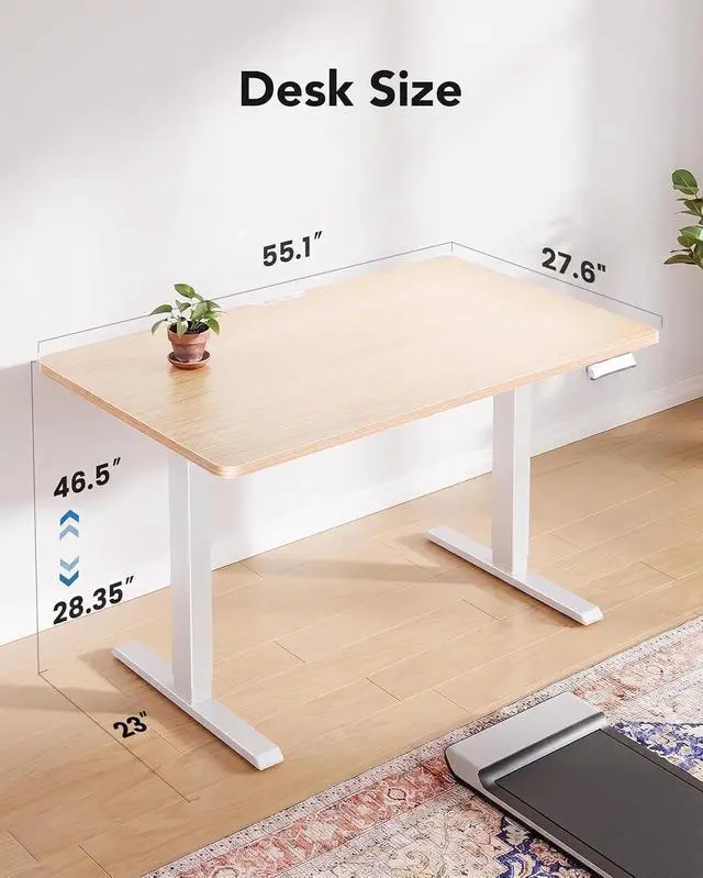 Alt view image 3 of 5 - Electric Standing Desk,53" x 28" Height Adjustable Desk, 4 Memory Height Settings, Sit to Stand Up Desk for Home Office, with Headphone Hook, Cable Manager, Natural