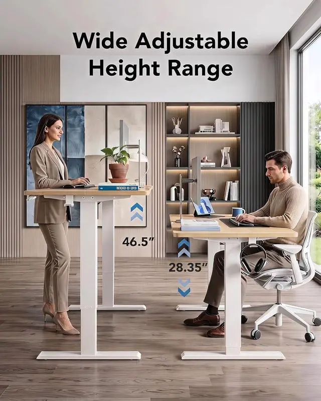 Alt view image 4 of 5 - Electric Standing Desk,53" x 28" Height Adjustable Desk, 4 Memory Height Settings, Sit to Stand Up Desk for Home Office, with Headphone Hook, Cable Manager, Natural
