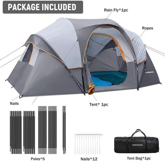 Alt view image 4 of 7 - 10 Person Camping Tent - Portable Easy Set Up Family Tent for Camp, Windproof Fabric Dome Tent Outdoor for Hiking, Backpacking, Traveling-14'x11'x74in(H)