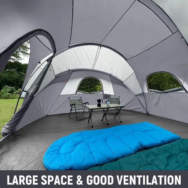 Alt view image 6 of 7 - 10 Person Camping Tent - Portable Easy Set Up Family Tent for Camp, Windproof Fabric Dome Tent Outdoor for Hiking, Backpacking, Traveling-14'x11'x74in(H)