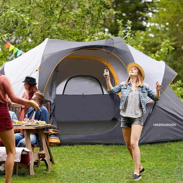 Alt view image 7 of 7 - 10 Person Camping Tent - Portable Easy Set Up Family Tent for Camp, Windproof Fabric Dome Tent Outdoor for Hiking, Backpacking, Traveling-14'x11'x74in(H)