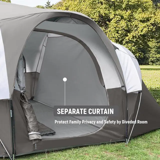Alt view image 3 of 7 - 10 Person Camping Tent - Portable Easy Set Up Family Tent for Camp, Windproof Fabric Dome Tent Outdoor for Hiking, Backpacking, Traveling-14'x11'x74in(H)