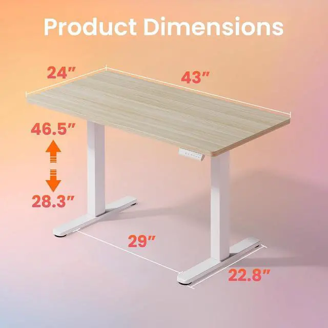 Alt view image 3 of 7 - 43 x 24 inch Electric Standing Desk Adjustable Height, 4 Memory Height Settings, Sit Stand Up Desk for Home Office & Computer Workstation, Light Walnut