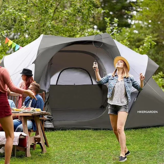 Alt view image 7 of 7 - 10 Person Camping Tent - Portable Easy Set Up Family Tent for Camp, Windproof Fabric Dome Tent Outdoor for Hiking, Backpacking, Traveling-14'x11'x74in(H)