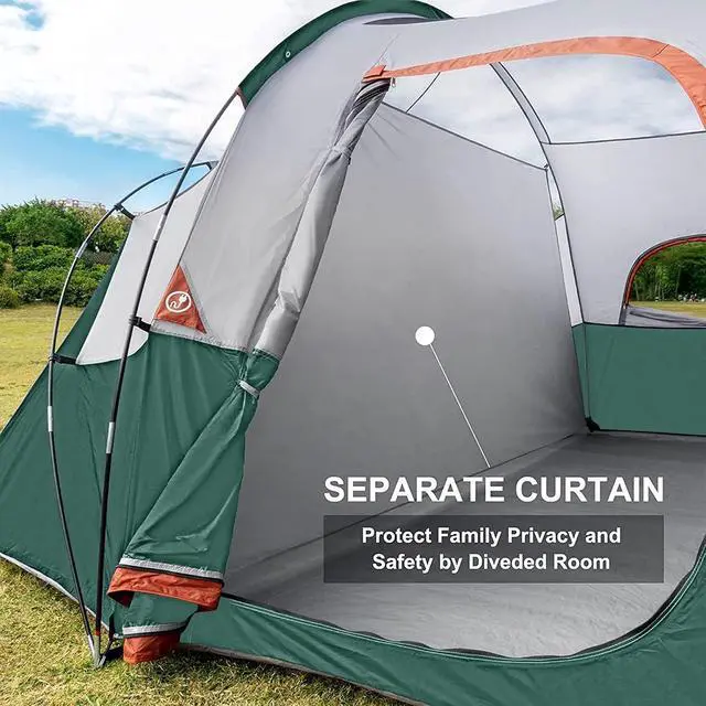 Alt view image 3 of 6 - 10 Person Camping Tent - Portable Easy Set Up Family Tent for Camp, Windproof Fabric Dome Tent Outdoor for Hiking, Backpacking, Traveling-14'x11'x74in(H)