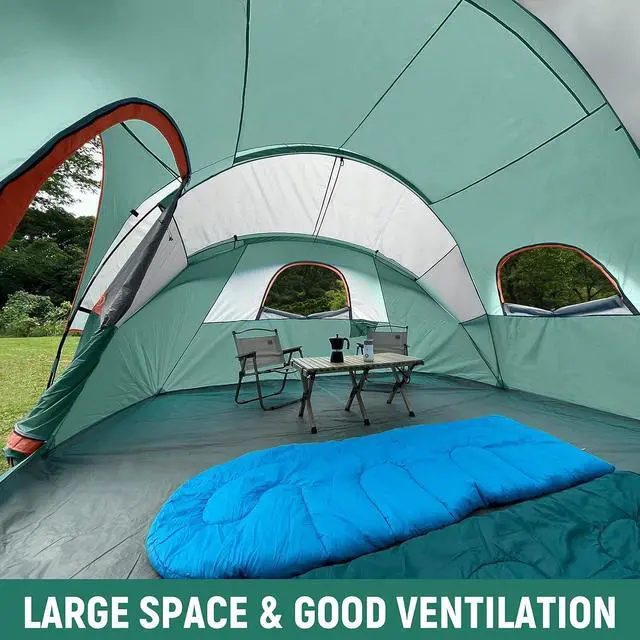 Alt view image 4 of 6 - 10 Person Camping Tent - Portable Easy Set Up Family Tent for Camp, Windproof Fabric Dome Tent Outdoor for Hiking, Backpacking, Traveling-14'x11'x74in(H)