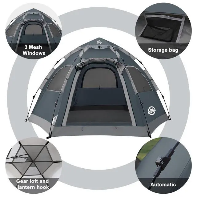 Alt view image 3 of 7 - Instant Tents for Camping 2/3/4/5 Person Tent Waterproof Easy Setup Sets Up Backpacking Tents with Carry Bag for Outdoor Hiking