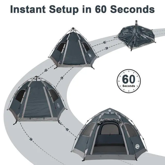 Alt view image 4 of 7 - Instant Tents for Camping 2/3/4/5 Person Tent Waterproof Easy Setup Sets Up Backpacking Tents with Carry Bag for Outdoor Hiking