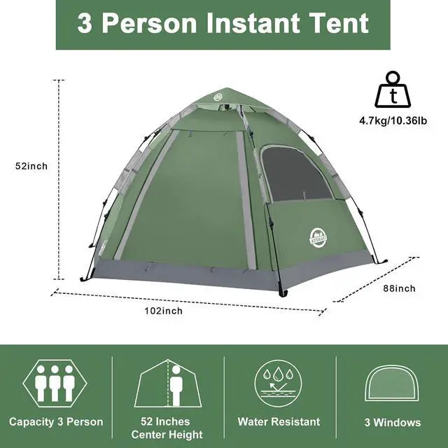 Alt view image 2 of 7 - Instant Tents for Camping 2/3/4/5 Person Tent Waterproof Easy Setup Sets Up Backpacking Tents with Carry Bag for Outdoor Hiking