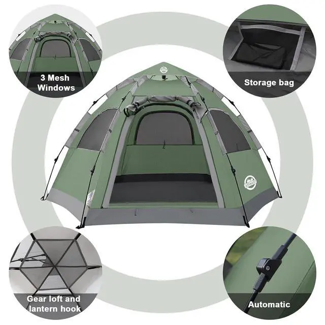 Alt view image 3 of 7 - Instant Tents for Camping 2/3/4/5 Person Tent Waterproof Easy Setup Sets Up Backpacking Tents with Carry Bag for Outdoor Hiking