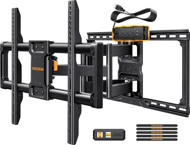 Main image of Full Motion TV Wall Mount with Power Strip for 4290 Inch TVs up to 150 lbs, Pre-Assembled TV Mount Has Smooth Swivel, Tilt, Extension, Max VESA 600x400mm, 12/16/24 Wood Studs, PGLF11