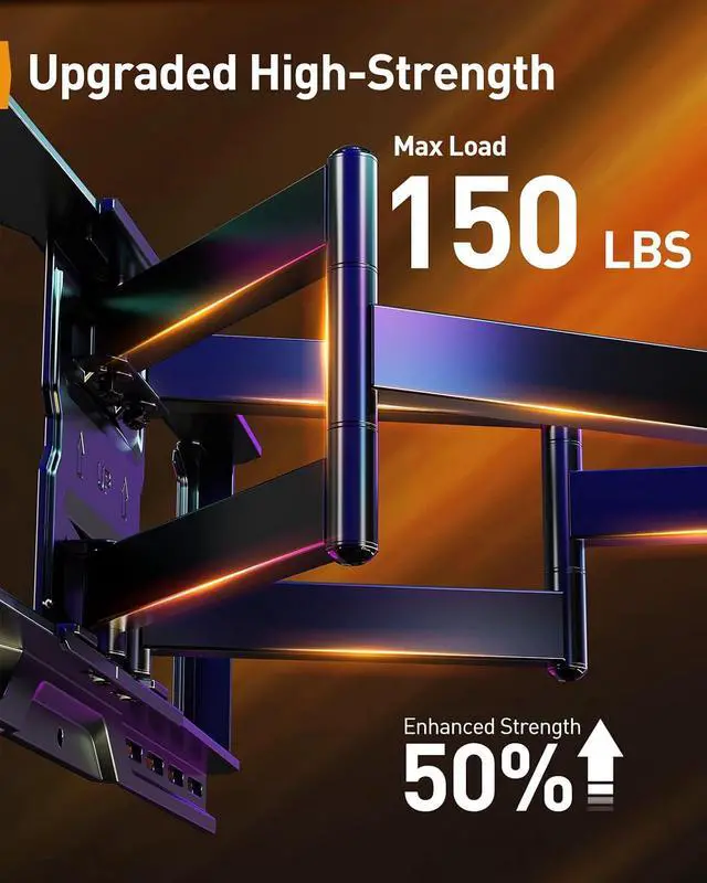 Alt view image 5 of 7 - AuraFrame Pre-Assembled TV Wall Mount with LED Light for 4290 TVs up to 150 lbs, Full Motion Wall Mount, Tilt, Swivel & Extension, TV Backlights with Music Sync, Max VESA 600 x 400mm