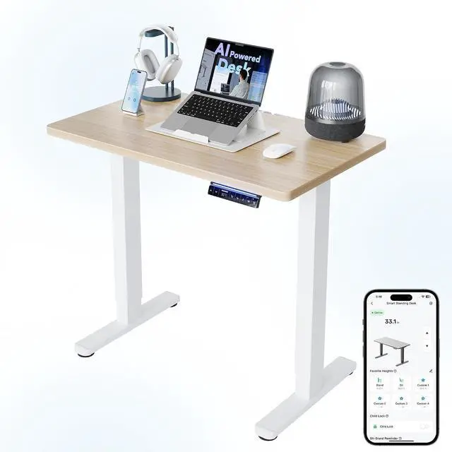 Main image of One-Piece AI-Powered Electric Standing Desk, Smart APP, Work with Alexa & Google, Adjustable Height, 3 Memory Settings, Sedentary Reminder, Ergonomic Sit-Stand Desk, 32-inch, Light Walnut