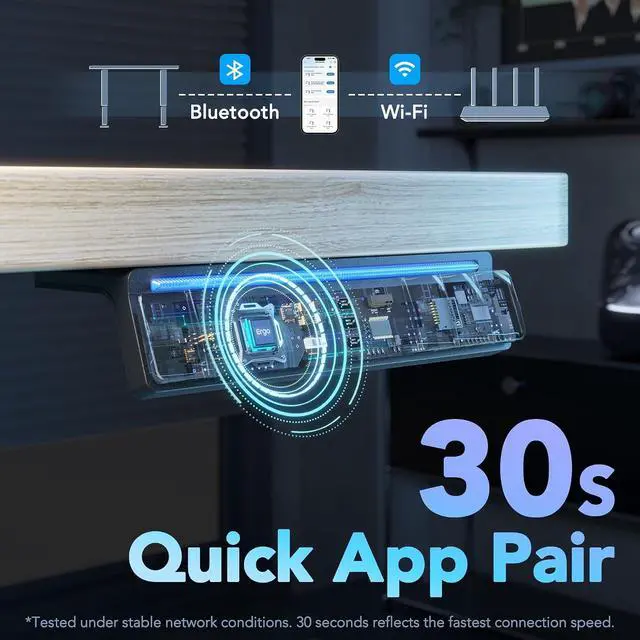 Alt view image 7 of 7 - One-Piece AI-Powered Electric Standing Desk, Smart APP, Work with Alexa & Google, Adjustable Height, 3 Memory Settings, Sedentary Reminder, Ergonomic Sit-Stand Desk, 32-inch, Light Walnut