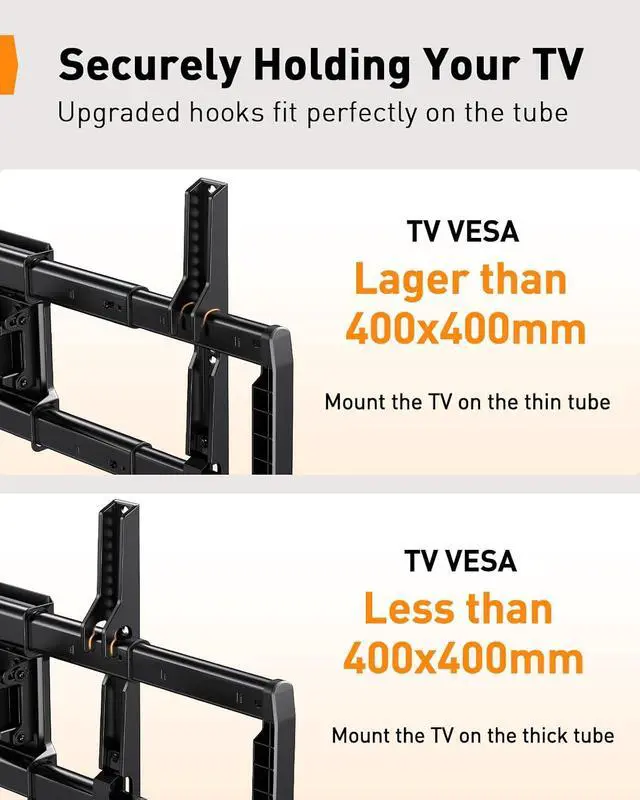 Alt view image 6 of 7 - Full Motion TV Wall Mount for 4297 inch TVs up to 132 lbs, Preassembled and Telescopic Design for Easy Setup, Swivel, Tilt and Extension, Fits 16/18/24 Wood Studs, Max VESA 600x400mm
