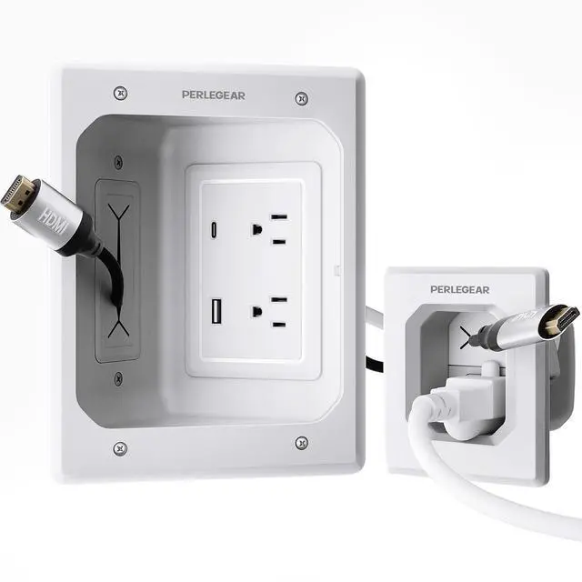 Main image of in Wall Cable Management Kit, USB & Type C PortsTV Cord Hider & Cable Hider, Wire Hider with Recessed Power, Includes Drill Template, Dust Bag, Drywall Saw, Extension Cable