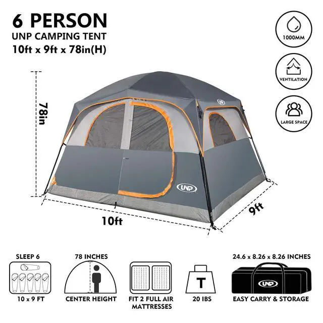 Alt view image 2 of 7 - Tents 6 Person Waterproof Windproof Easy Setup,Double Layer Family Camping Tent with 1 Mesh Door & 5 Large Mesh Windows -10'X9'X78in(H)