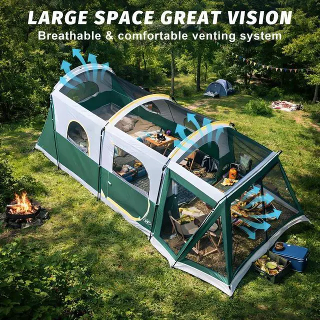 Alt view image 4 of 7 - Camping Tent 8 Person Waterproof Big Tunnel Tent with Screen Porch,Family Outdoor Large Tents for Camping 20' x 9' x 80in(H)