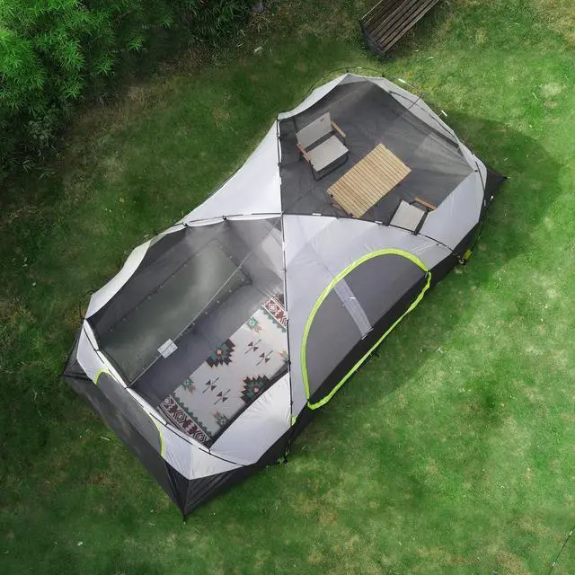 Alt view image 6 of 7 - Camping Tent 10-Person-Family Tents, Parties, Music Festival Tent, Big, Easy Up, 5 Large Mesh Windows, Double Layer, 2 Room, Waterproof, Weather Resistant, 18ft x 9ft x78in