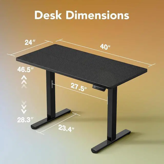 Alt view image 3 of 7 - Electric Standing Desk,40" x 24" Height Adjustable Desk, 4 Memory Height Settings, Sit to Stand Up Desk for Home Office, with Headphone Hook, Cable Manager, Carbon Fiber Black
