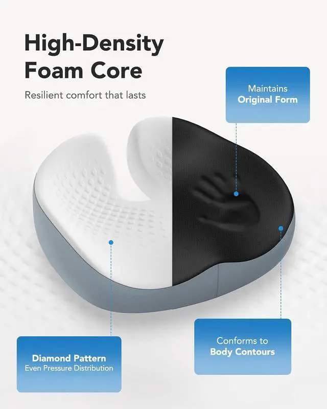 Alt view image 7 of 7 - Seat Cushion for Office Chairs, Extra Large Desk Chair Cushion for Back Pain Tailbone Pain Relief, Ergonomic Memory Foam Car Seat Cushion, Wheelchair Cushions for Long Sitting, Anti-Slip Bottom