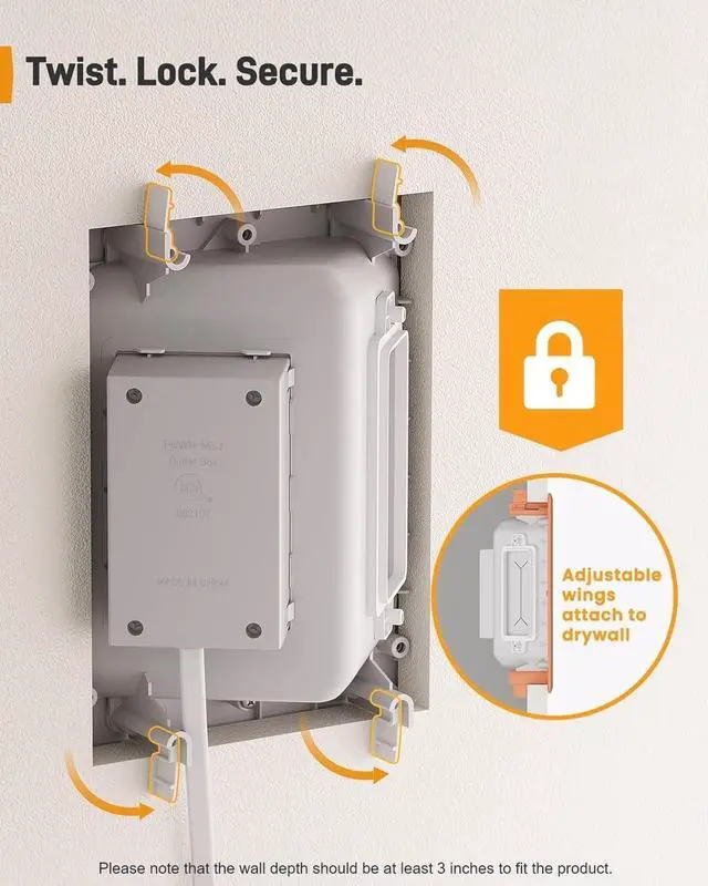 Alt view image 7 of 7 - in Wall Cable Management Kit, USB & Type C PortsTV Cord Hider & Cable Hider, Wire Hider with Recessed Power, Includes Drill Template, Dust Bag, Drywall Saw, Extension Cable