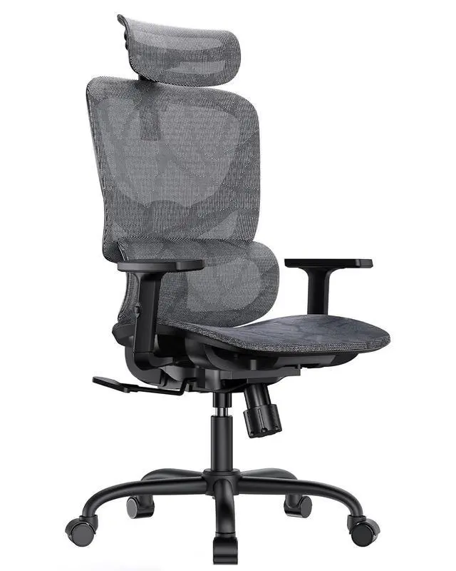 Main image of Ergonomic Mesh Office Chair with 5-Level Lumbar Support, Computer Gaming Chair with Adjustable Headrest & Armrests, Rocking Tilt, Comfortable High Back Desk Chair for Home Office