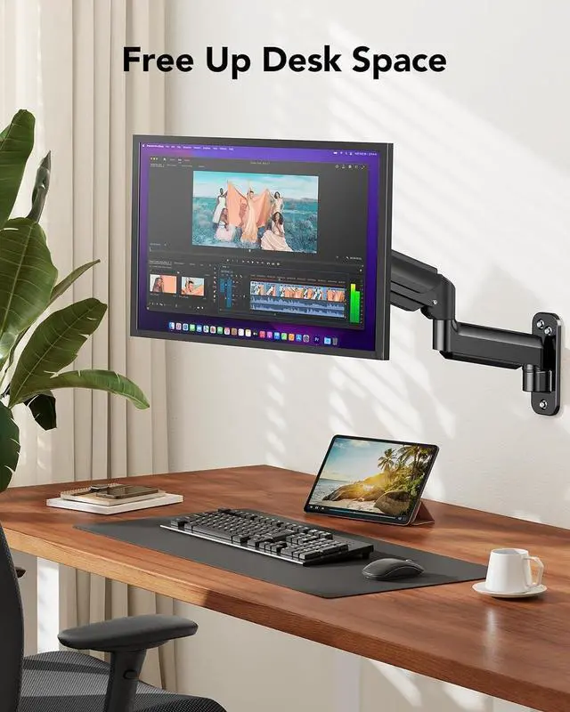 Alt view image 2 of 7 - Computer Monitor Wall Mount for 22"-35" Screens, Gaming Wall Mount Monitor Arm Holds up to 26.4lbs, Vesa Mount with Tilt, Swivel, Rotation, Supports 75x75mm, 100x100mm, 200x200mm, Black