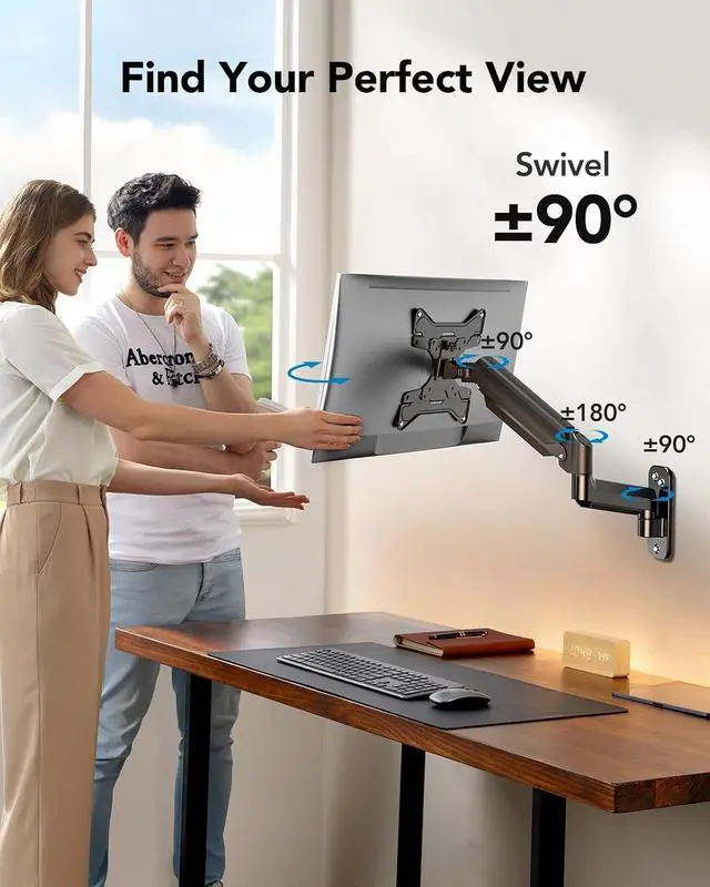 Alt view image 5 of 7 - Computer Monitor Wall Mount for 22"-35" Screens, Gaming Wall Mount Monitor Arm Holds up to 26.4lbs, Vesa Mount with Tilt, Swivel, Rotation, Supports 75x75mm, 100x100mm, 200x200mm, Black