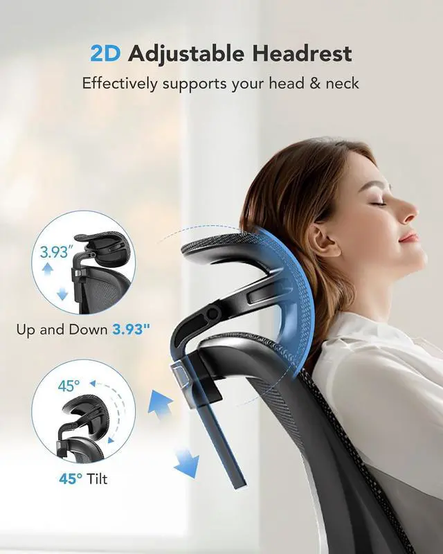 Alt view image 7 of 7 - Ergonomic Mesh Office Chair with 5-Level Lumbar Support, Computer Gaming Chair with Adjustable Headrest & Armrests, Rocking Tilt, Comfortable High Back Desk Chair for Home Office