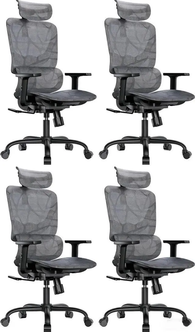 Main image of Ergonomic Mesh Office Chair with 5-Level Lumbar Support, Computer Gaming Chair with Adjustable Headrest & Armrests, Rocking Tilt, Comfortable High Back Desk Chair for Home Office,4 Pack