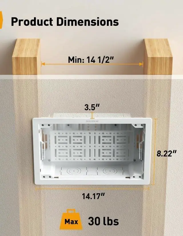 Alt view image 4 of 7 - 9 in-Wall Media Box, Electrical Box, Recessed Outlet Box and Media Enclosure for One Connect Box & Network Switches, Cable Management Kit with Cutting Template, Dust Bag & Drywall Saw