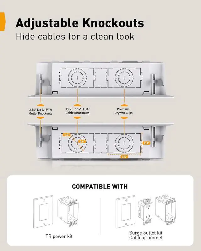 Alt view image 5 of 7 - Studless TV Wall Mount for Most 24-55 Inch TVs, 9 in-Wall Media Box, Electrical Box
