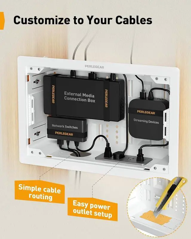 Alt view image 6 of 7 - 9 in-Wall Media Box, Electrical Box, Recessed Outlet Box and Media Enclosure for One Connect Box & Network Switches, Cable Management Kit with Cutting Template, Dust Bag & Drywall Saw
