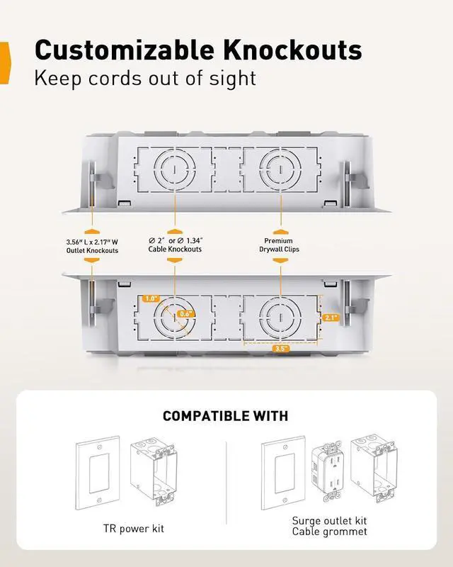 Alt view image 3 of 7 - 17 in-Wall Media Box, Electrical Box, Recessed Outlet Box and Media Enclosure for One Connect Box & Network Switches, Cable Management Kit with Cutting Template, Dust Bag & Drywall Saw