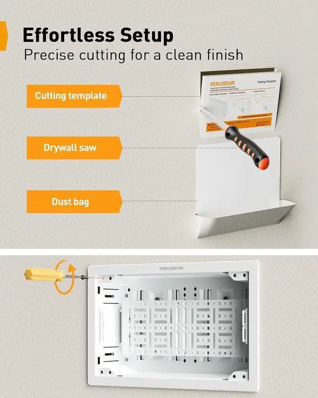 Alt view image 7 of 7 - 9 in-Wall Media Box, Electrical Box, Recessed Outlet Box and Media Enclosure for One Connect Box & Network Switches, Cable Management Kit with Cutting Template, Dust Bag & Drywall Saw