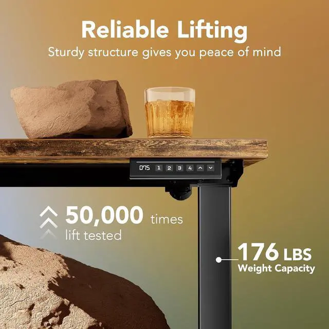Alt view image 7 of 7 - 55 x 28 inch Electric Standing Desk Adjustable Height, 4 Memory Height Settings, Sit Stand Up Desk for Home Office & Computer Workstation, Rustic Brown