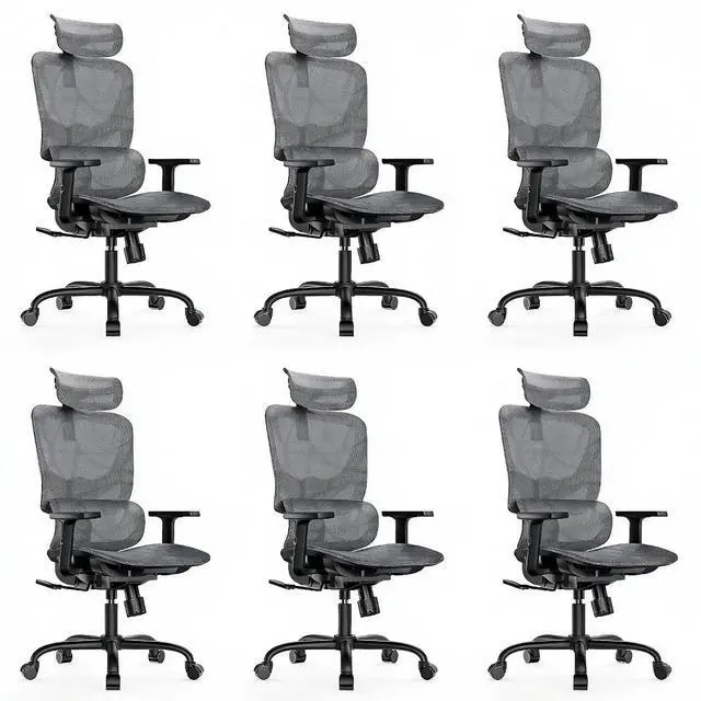 Main image of Ergonomic Mesh Office Chair with 5-Level Lumbar Support, Computer Gaming Chair with Adjustable Headrest & Armrests, Rocking Tilt, Comfortable High Back Desk Chair for Home Office,6 Pack