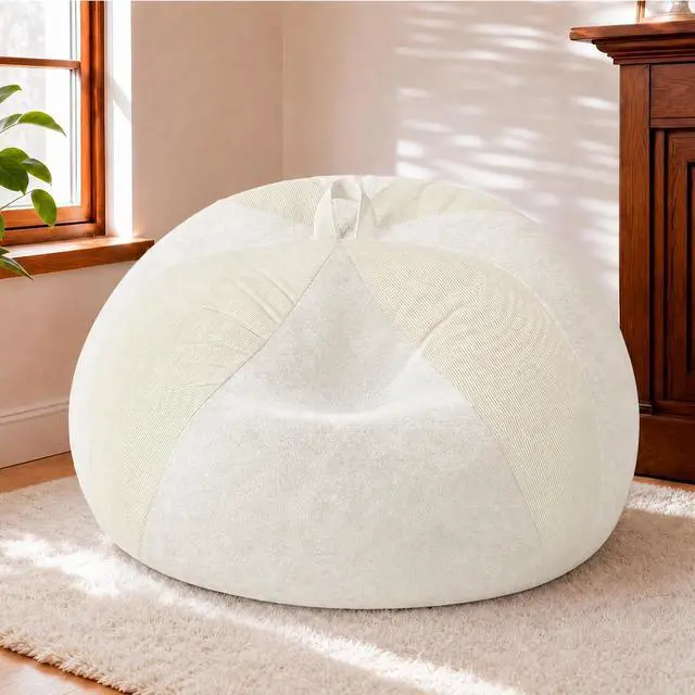Alt view image 3 of 7 - 5FT Bean Bag Chair Teardrop Bean Bag Chairs for Adults beanbag with Memory Foam Filled with Dual-Tone Unique Combination Corduroy & Luxury Distressed Velvet Washable Cover,Corduroy White